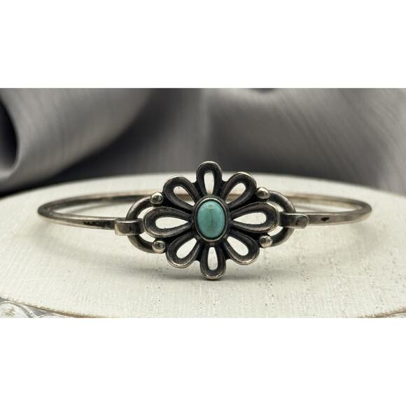 Retired James Avery 925 Flower W/ Turquoise Bangle Bracelet 12.89G / 6 In - Picture 1 of 9